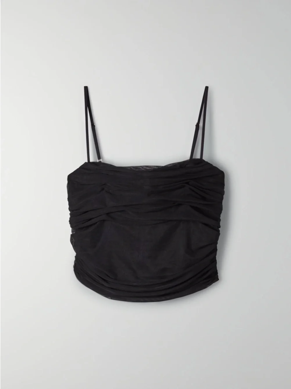 Aritzia Babaton Luxor Ruched Mesh Crop Top Black Size XS Sheer Party - Picture 5 of 14